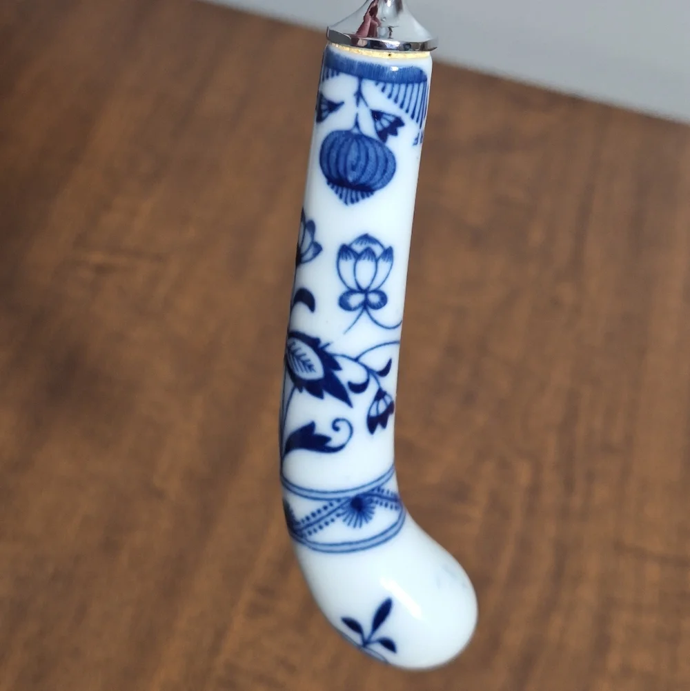 Vtg Sheffield Floraine SS Spoon Server Blue Floral Porcelain Handle England Box